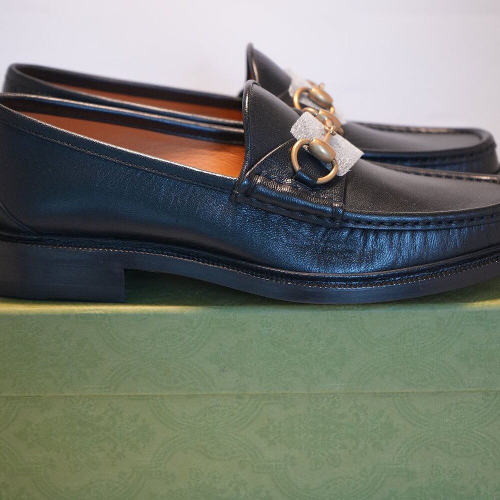 Gucci Black Leather Horsebit Loafers with Gold Hardware